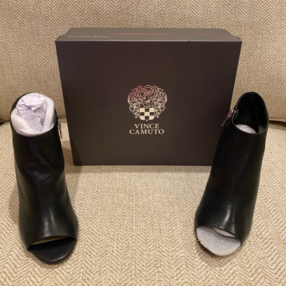 Vince Camuto Elegant Black Peep-Toe Ankle Boots - Picture 5 of 6